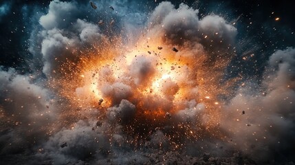 Obraz premium Epic explosion with dust and debris, creating an intense visual effect.