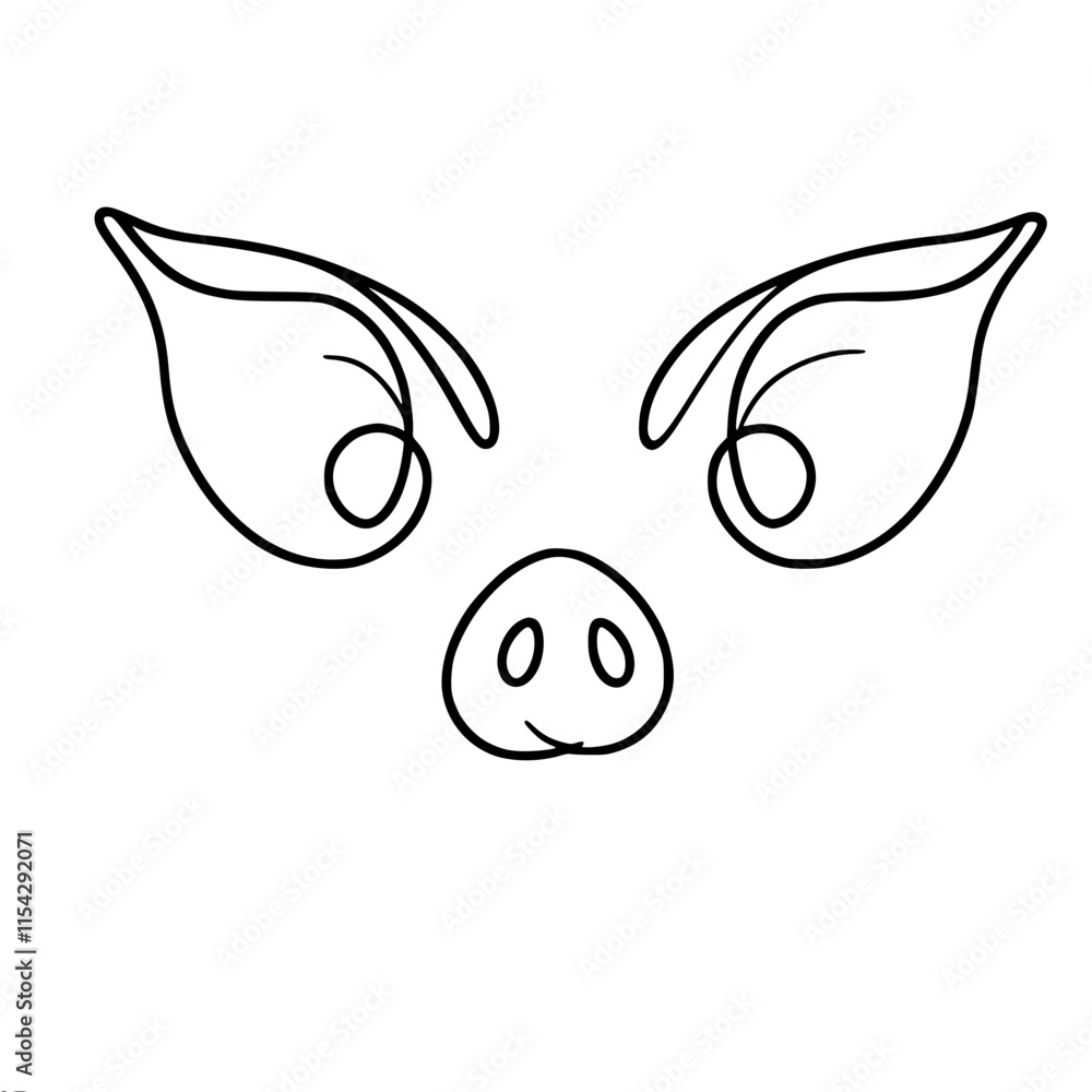 Poster simple pig face drawing with minimalist line art design