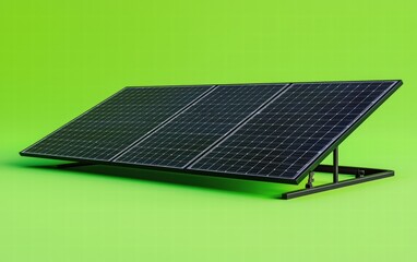 A precise solar panel angled slightly to display its grid-like cells, isolated on a bright green background