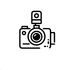 Minimalistic camera icon with flash on light background