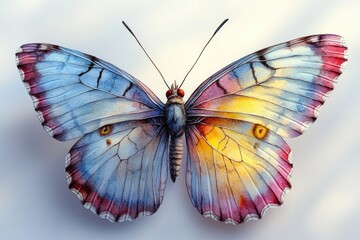 A beautiful colorful butterfly perched on a clean white background, perfect for use in designs and presentations