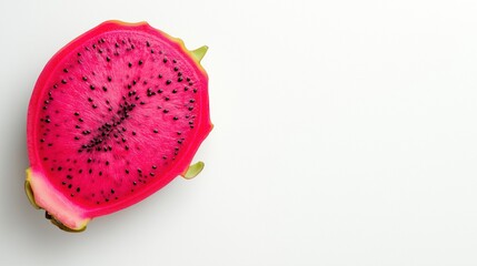 Vibrant dragon fruit slice with seeds on white background for culinary design