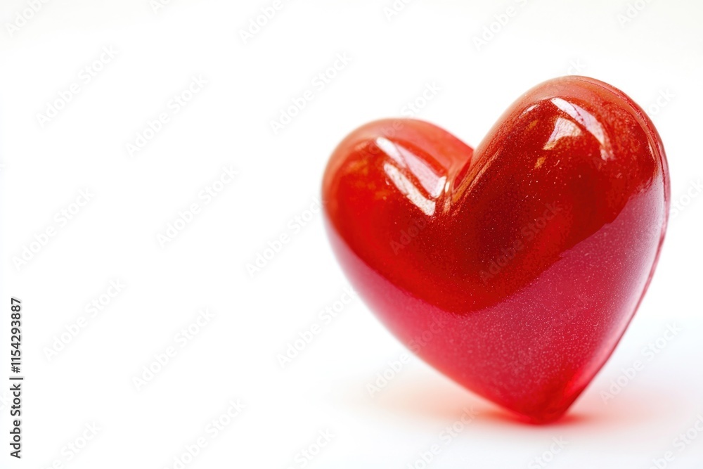 Poster a red heart shaped object placed on a white surface, ideal for use in designs related to love and re