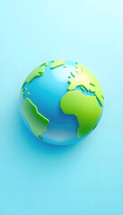 A 3D earth globe icon with a smooth finish on a pastel blue background, enhance, with white tones