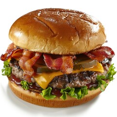 Bacon burger isolated on white background.