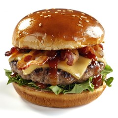 Bacon burger isolated on white background.