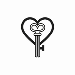 Heart Love Key Line Style Icon Vector Illustration for Romantic Concepts