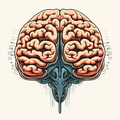Detailed human brain on head vector illustration for medical use