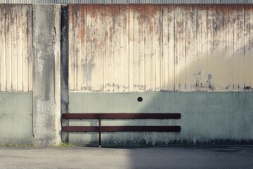 A simple wooden bench sitting in front of a wall, great for outdoor or interior scenes