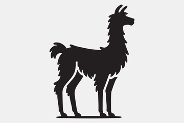 A solid black silhouette of a llama.