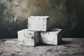 Concrete blocks placed on a table surface