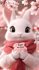 cute rabbit with scarf wishing a happy new year