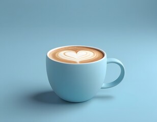 Close up blue cup of black coffee isolated on blue background with clipping path. A mug of coffee.