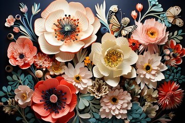 Lively garden bursting with colorful flowers and busy pollinators - Generative AI