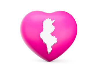 Pink Heart With White Map Of Tunisia Isolated On White Background 3d Illustration