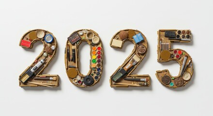 Naklejka premium 2025 decorated text, 2025 background, 2025 text design, ai generative
