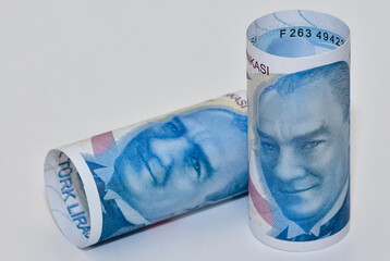 banknotes of various countries. turkish lira photos.