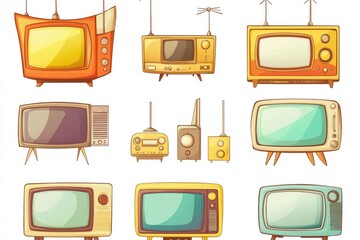 Old TVs and electronics on display, great for nostalgic or retro themed projects