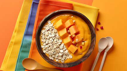 Mango smoothie bowl with oats