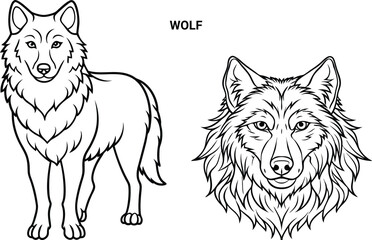 Editable Wolf Isolated Outline Vector Illustration