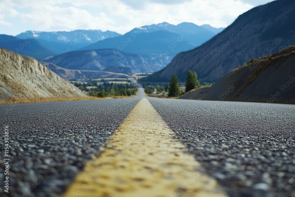 Poster a road with a yellow line marking its center, suitable for use as a background or to convey directio