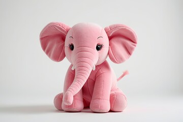 there is a pink elephant sitting on a white surface