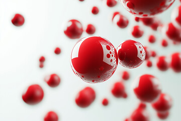 Abstract 3D Rendering of Flying Spheres with Glossy Surfaces and Futuristic Geometric Shapes