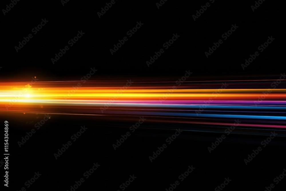 Poster Colorful light streaks create a dynamic abstract visual representation of energy and motion in a dark backdrop. Generative AI