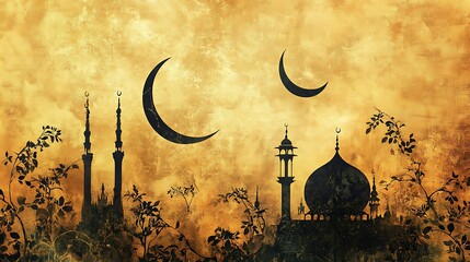 Ramadan and Eid Mubarak Collection: Islamic Lanterns, Crescent Moons, and Mosque Silhouettes