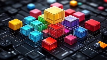 Colorful Glass Cubes Arranged On A Dark Surface