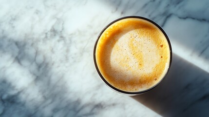 Close-Up Photo: Sunlit Creamy Coffee Drink on Marble Surface. AI Generated