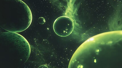 Ethereal Green Nebula: Close-Up Photo of Glowing Celestial Spheres. AI Generated