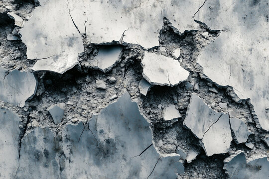 Abstract 3D Cracked Surface Design with Broken Wall Fragments and Shattered Debris Rendering