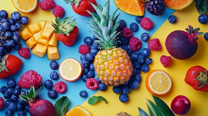 Colorful tropical fruit medley with berries