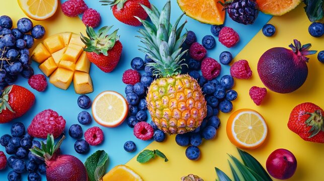 Colorful tropical fruit medley with berries