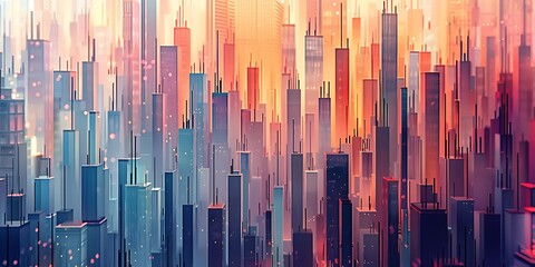 Fototapeta premium Double exposure of modern skyscrapers and high-rise buildings.