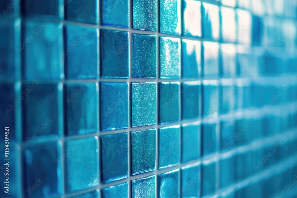 Poster close-up shot of a blue tiled wall with intricate design and patterns