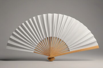a close up of a white fan with a wooden handle
