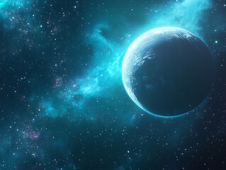 Obraz premium Ethereal Planet Mysteriously Glows in Vivid Cosmic Nebula: Digital Painting. AI Generated