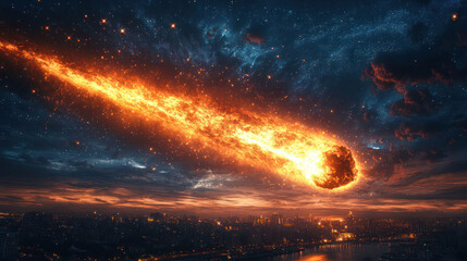 A meteorite streaking across the night sky.