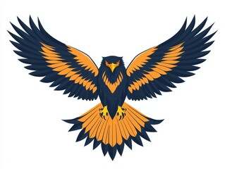 A stylized hawk illustration with vibrant colors and dynamic wings.