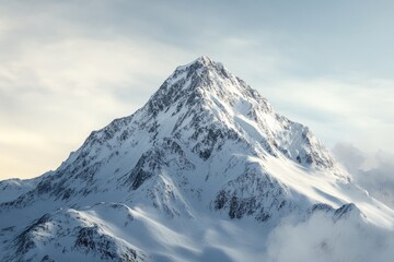 A snowy mountain landscape with a few clouds