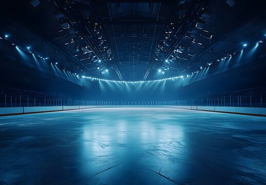 empty ice hockey arena with light