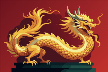 Golden traditional Chinese Dragon Vector flat illustration