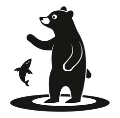 Minimalist Black Bear Fishing Silhouette