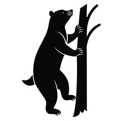 Black Bear Silhouette Climbing Tree Minimalist