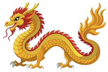 Golden traditional Chinese Dragon Vector flat illustration