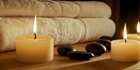 spa still life light background, horizontal image. Relaxation concept. For banner design, promo, offer, sale, advertisement, LinkedIn, flyer, card, cover. Copy space for text