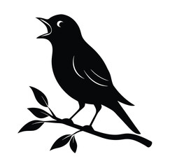 Black Silhouette Bird Singing Branch