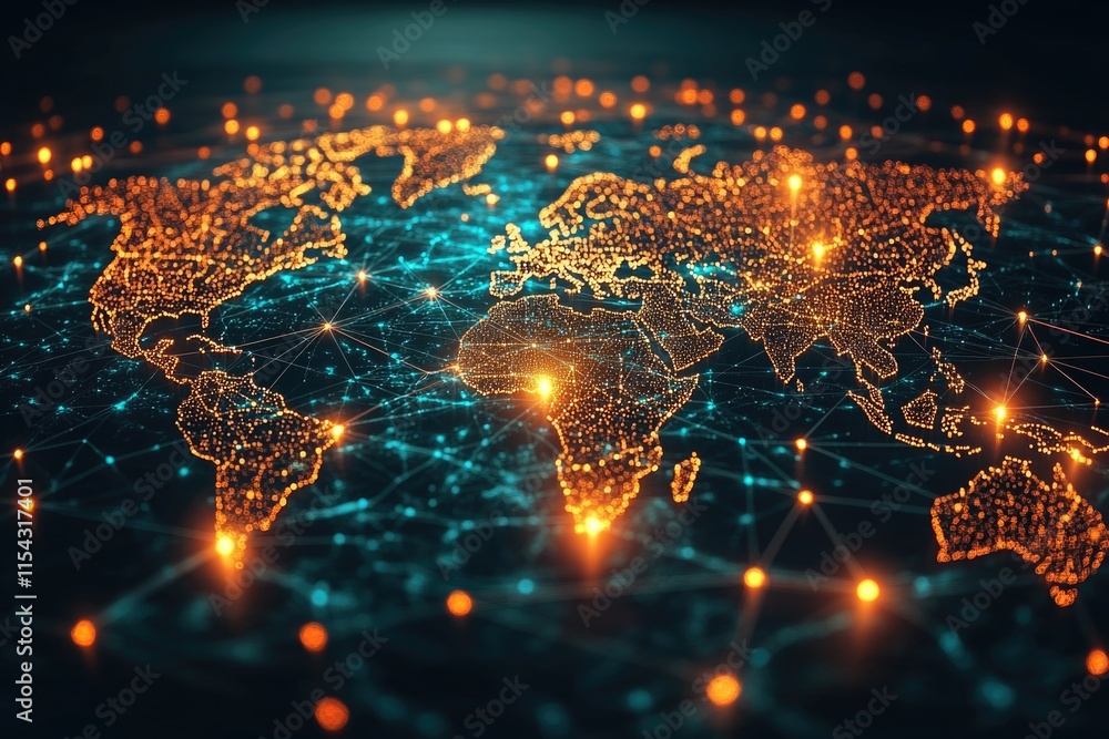 Poster a map of the world with glowing dots, great for representing connections or global reach